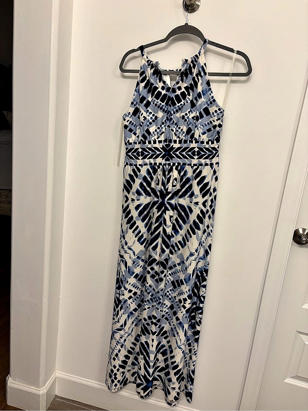chico's Geometric Maxi Dress in Blue & White Size 1P
